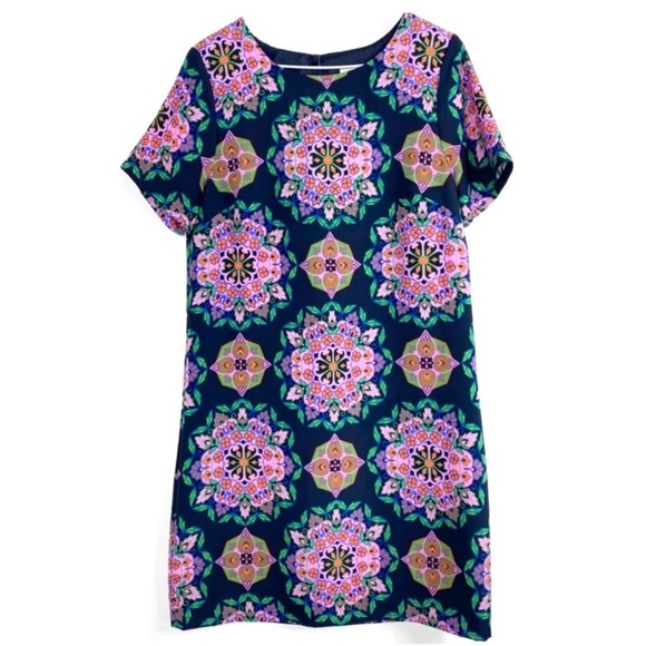 J.CREW Floral Monogram Print Shift Dress Pink/Black Style E8048 - Picture 2 of 7